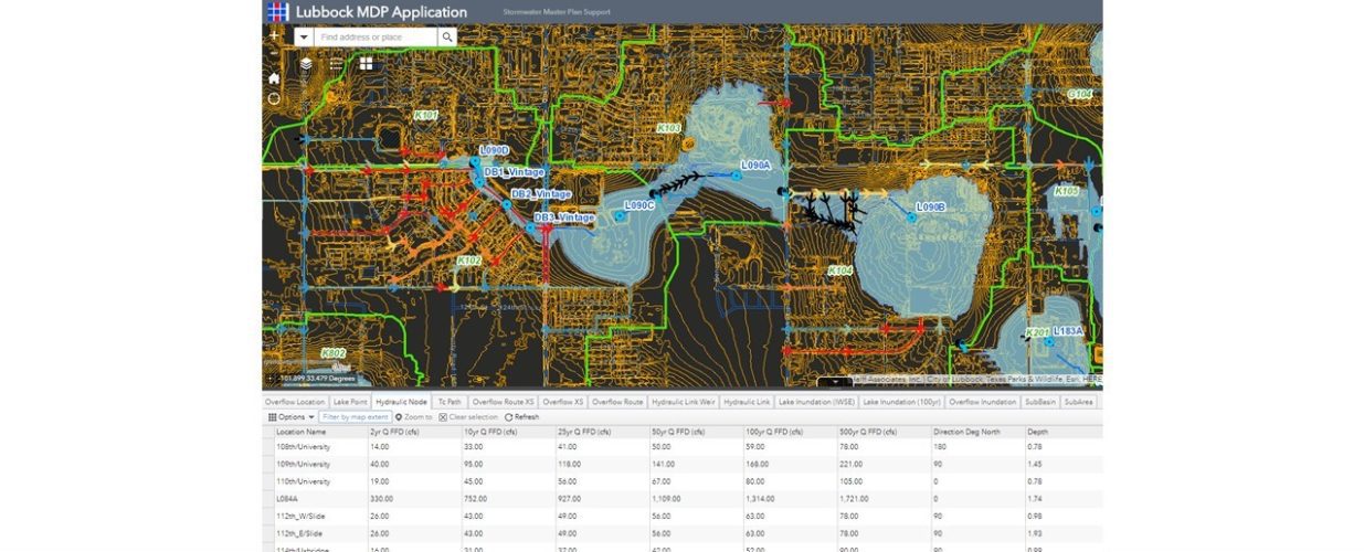 Lubbock stormwater planning map hydraulic node